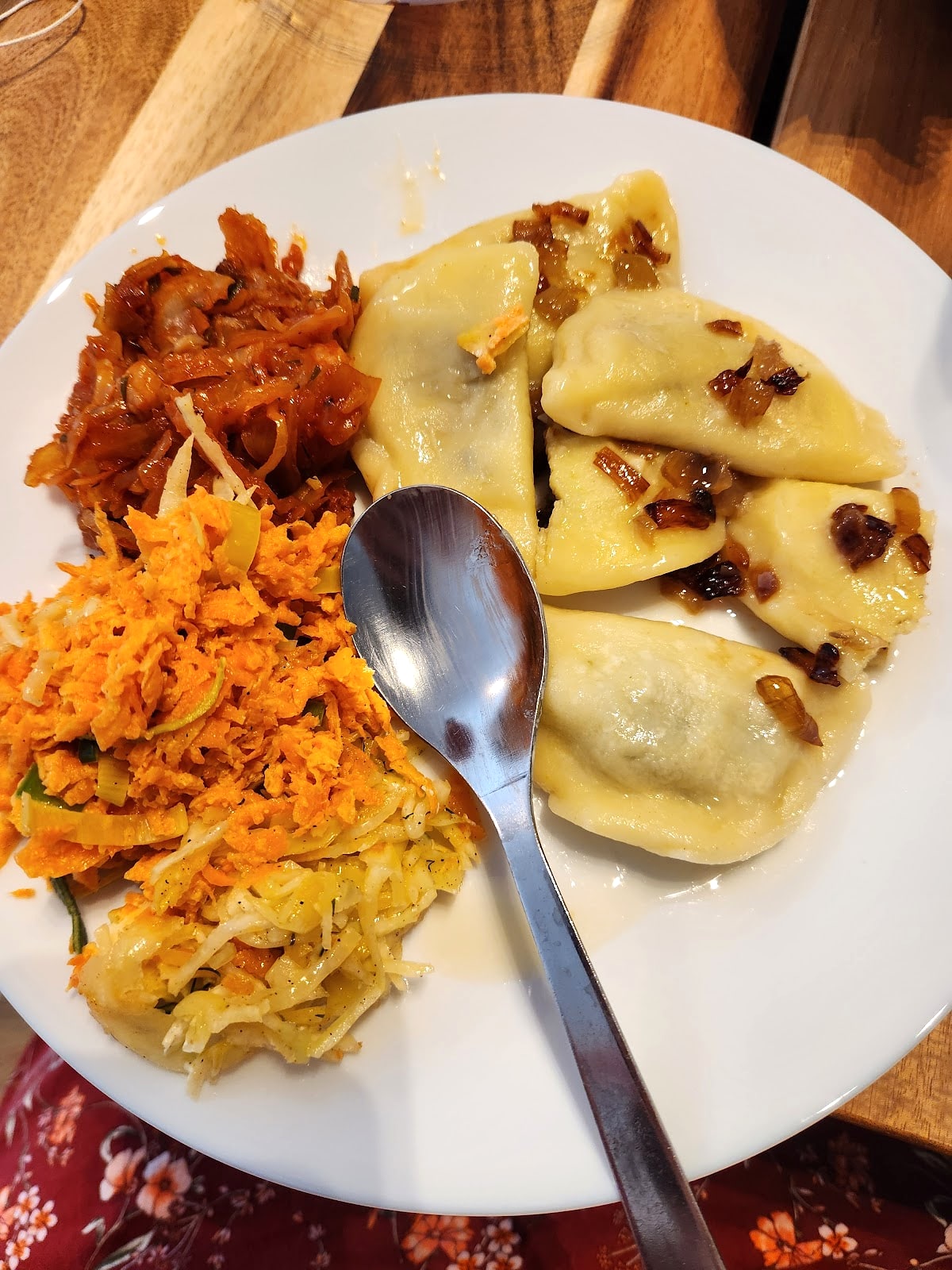 Pierogi served with two salads