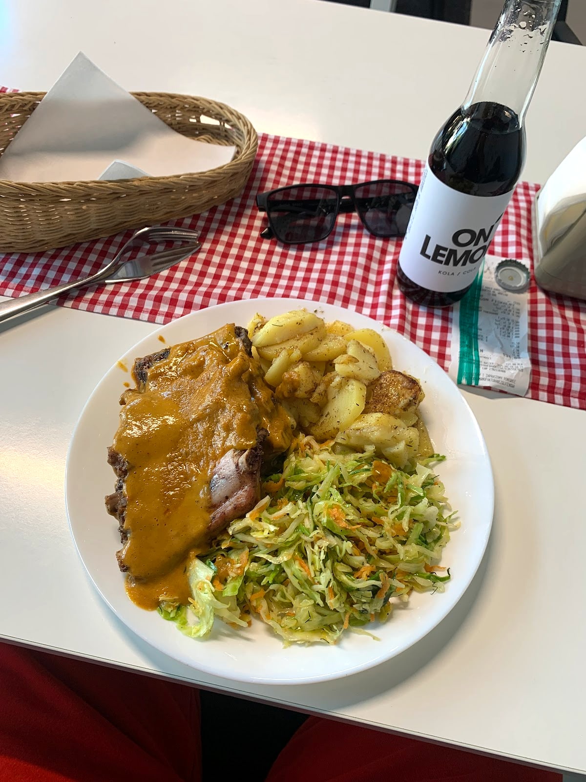 Traditional Polish lunch with potatoes and salad